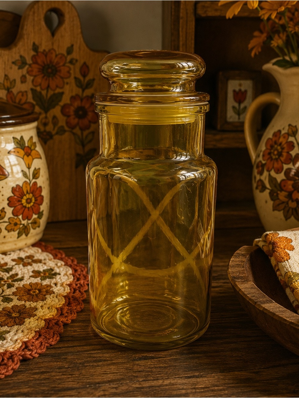 Amber Glass Storage Canister with Lid - Home Kitchen
